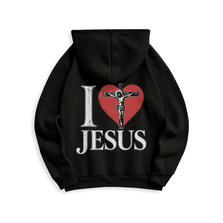 Christianartworkshop I Love Jesus Heart Cross Fleece Lined Hoodie - image 4