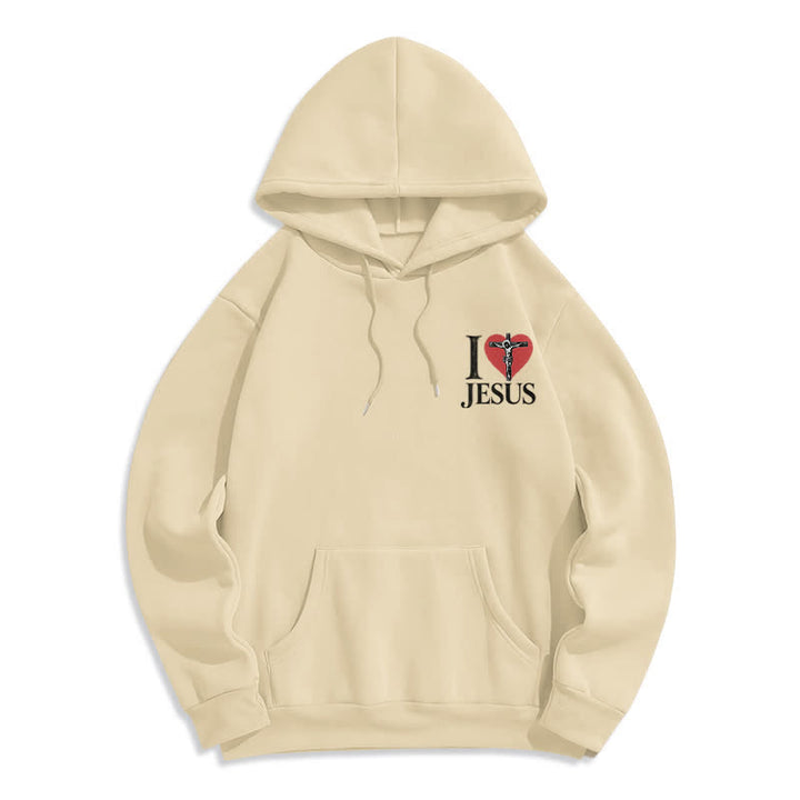 Christianartworkshop I Love Jesus Heart Cross Fleece Lined Hoodie - Beige - 2XL - image 23
