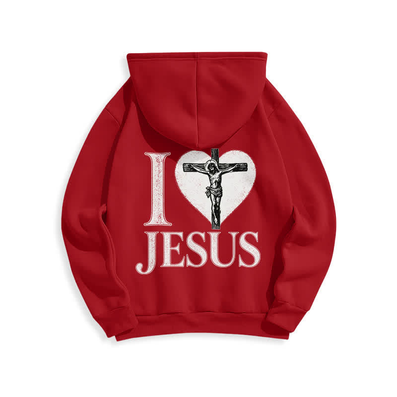 Christianartworkshop I Love Jesus Heart Cross Fleece Lined Hoodie - image 13