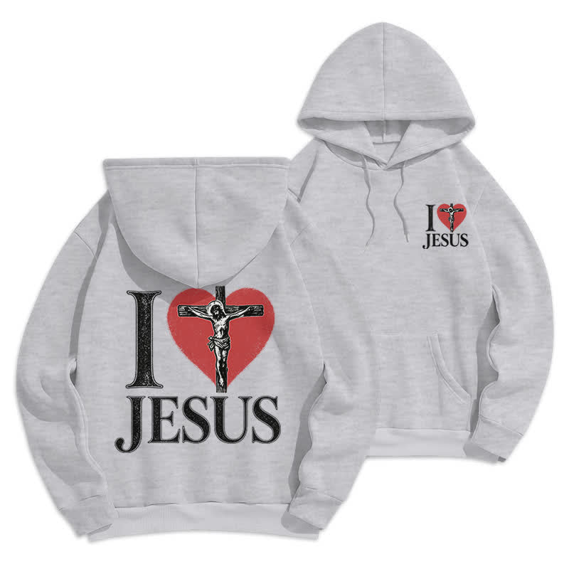 Christianartworkshop I Love Jesus Heart Cross Fleece Lined Hoodie - image 0