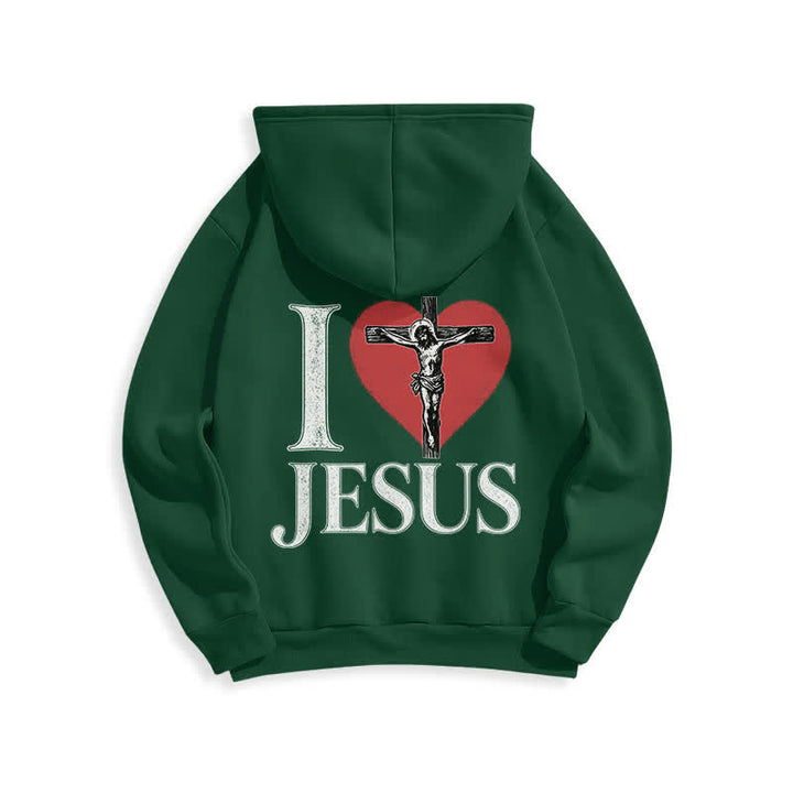 Christianartworkshop I Love Jesus Heart Cross Fleece Lined Hoodie - image 19