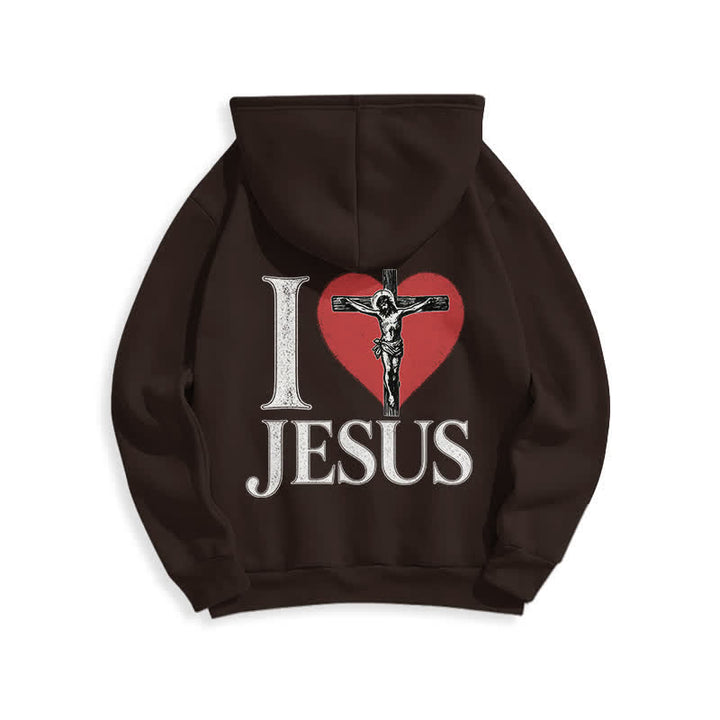 Christianartworkshop I Love Jesus Heart Cross Fleece Lined Hoodie - image 7