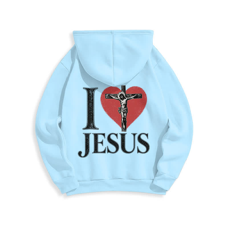 Christianartworkshop I Love Jesus Heart Cross Fleece Lined Hoodie - image 16