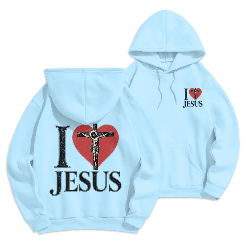 Christianartworkshop I Love Jesus Heart Cross Fleece Lined Hoodie - Blue - 2XL - image 15