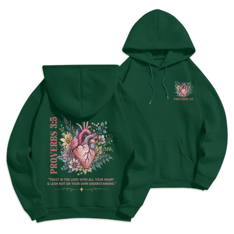 Christianartworkshop Proverbs 3:5 Floral Heart Streetwear Fleece Lined Hoodie - Green - 2XL - image 21
