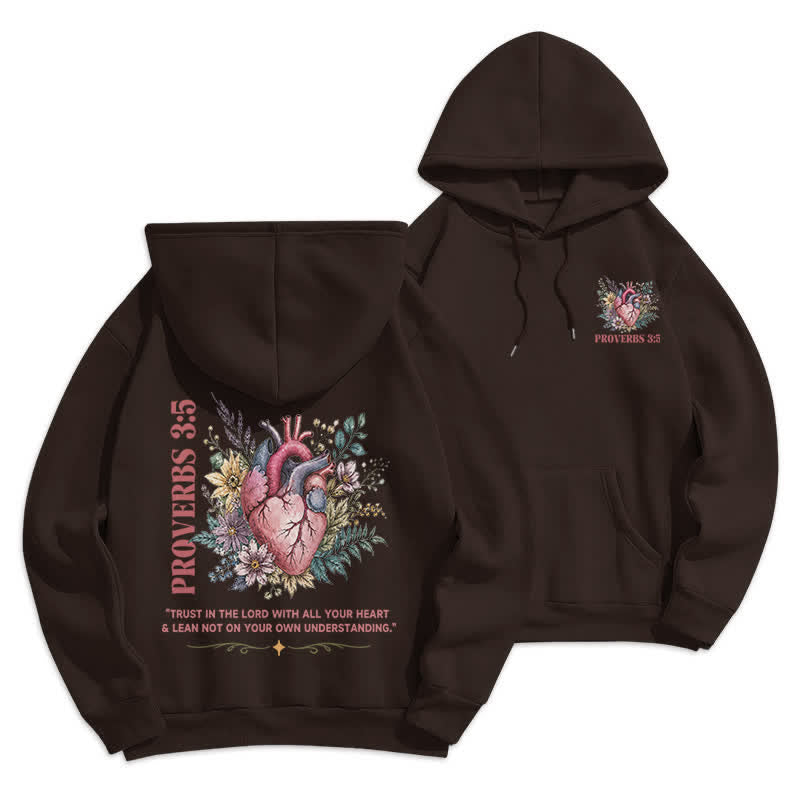 Christianartworkshop Proverbs 3:5 Floral Heart Streetwear Fleece Lined Hoodie - Brown - 2XL - image 6