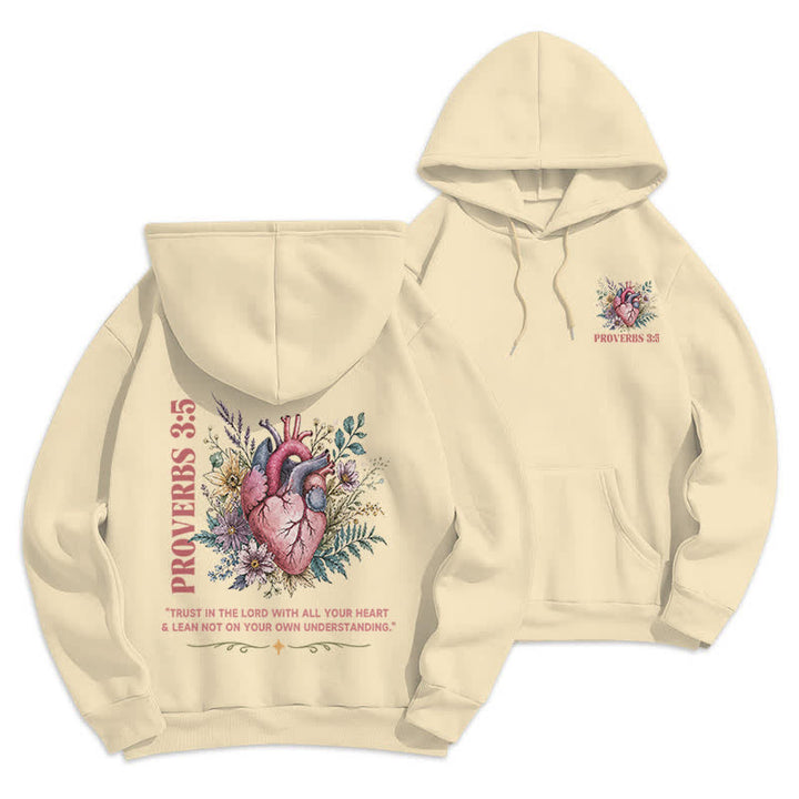 Christianartworkshop Proverbs 3:5 Floral Heart Streetwear Fleece Lined Hoodie - Beige - 2XL - image 12