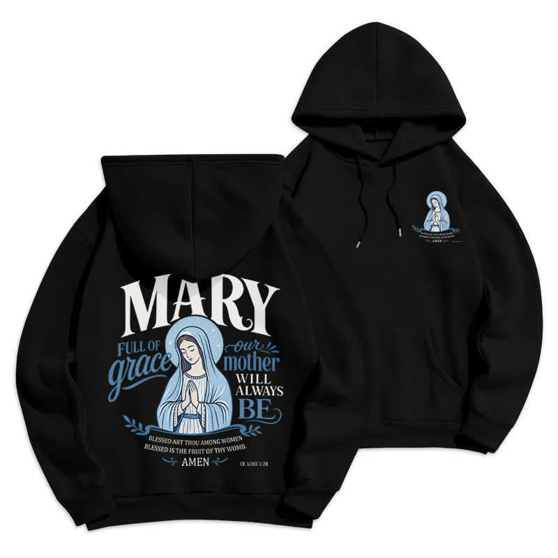 Christianartworkshop Mary Full Of Grace White Streetwear Fleece Lined Hoodie - Black - 2XL - image 6