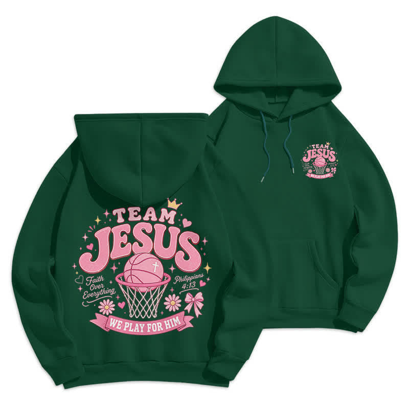 Christianartworkshop Team Jesus Basketball Streetwear Fleece Lined Dark Green Hoodie - Green - 2XL - image 0