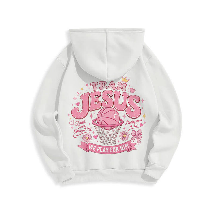 Christianartworkshop Team Jesus Basketball Streetwear Fleece Lined Dark Green Hoodie - image 4