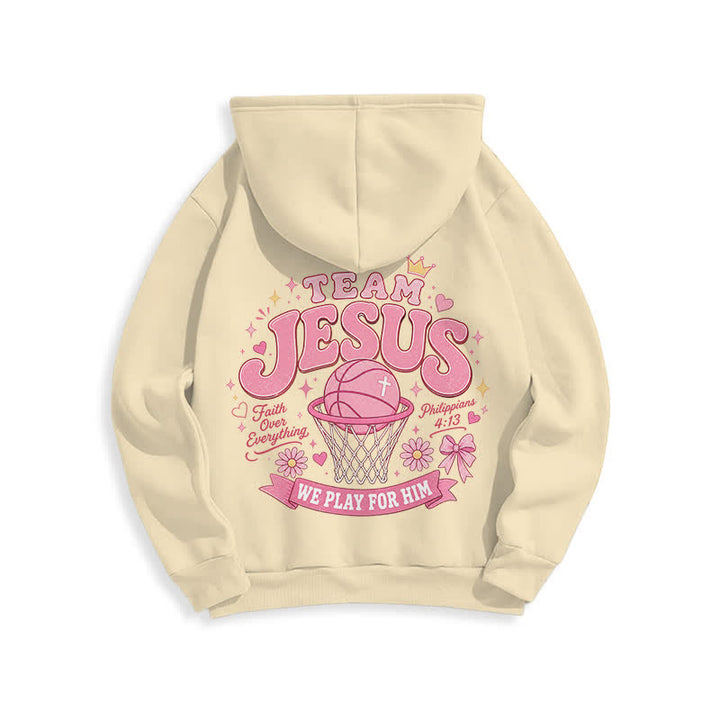 Christianartworkshop Team Jesus Basketball Streetwear Fleece Lined Dark Green Hoodie - image 7