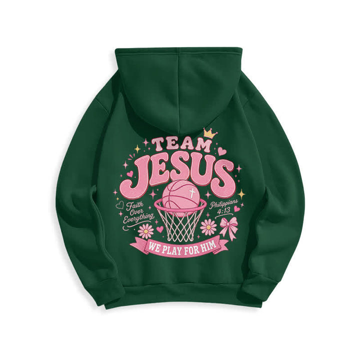 Christianartworkshop Team Jesus Basketball Streetwear Fleece Lined Dark Green Hoodie - image 1