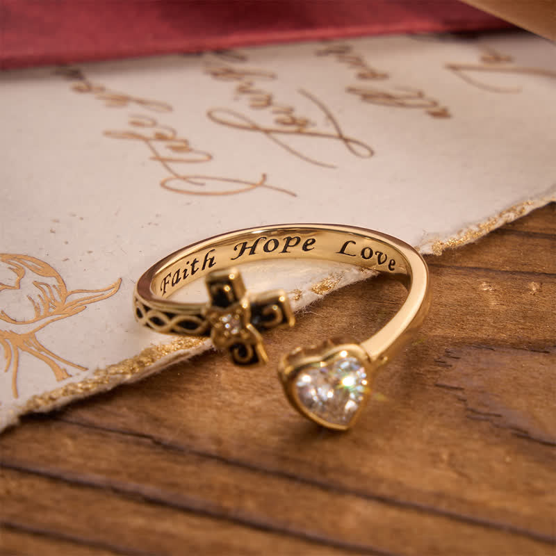 Christianartworkshop Inscribed Faith Hope Love Cross Heart Ring: Token of Gentle Divine Comfort - image 2
