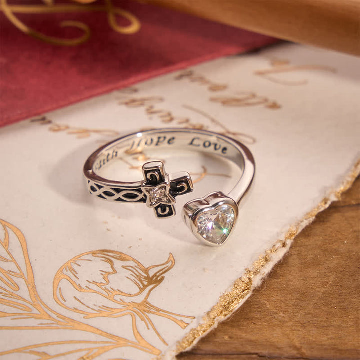 Christianartworkshop Inscribed Faith Hope Love Cross Heart Ring: Token of Gentle Divine Comfort - Silver(Suitable for US Sizes 6-9) - image 4