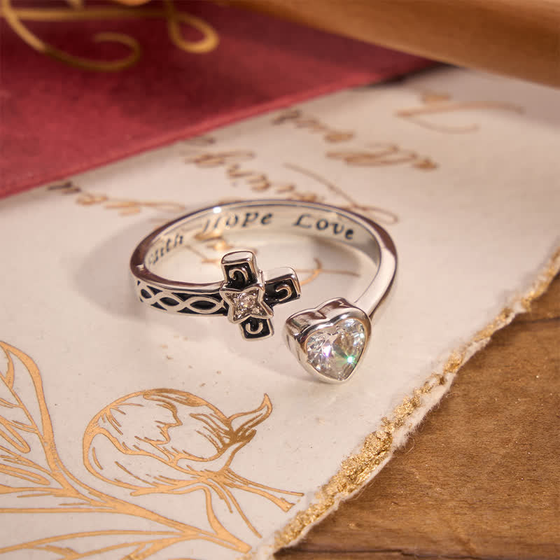 FREE Today: Inscribed Faith Hope Love Cross Heart Ring: Token of Gentle Divine Comfort - Silver(Suitable for US Sizes 6-9) - image 4