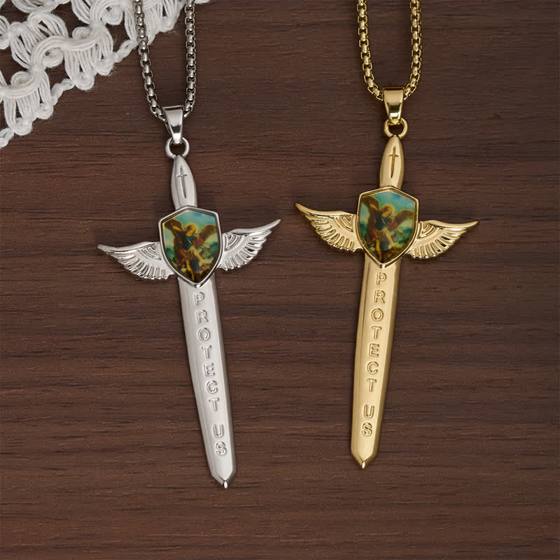 FREE Today: Uplifting Double-Face St. Michael Wing Sword Cross Necklace - image 1