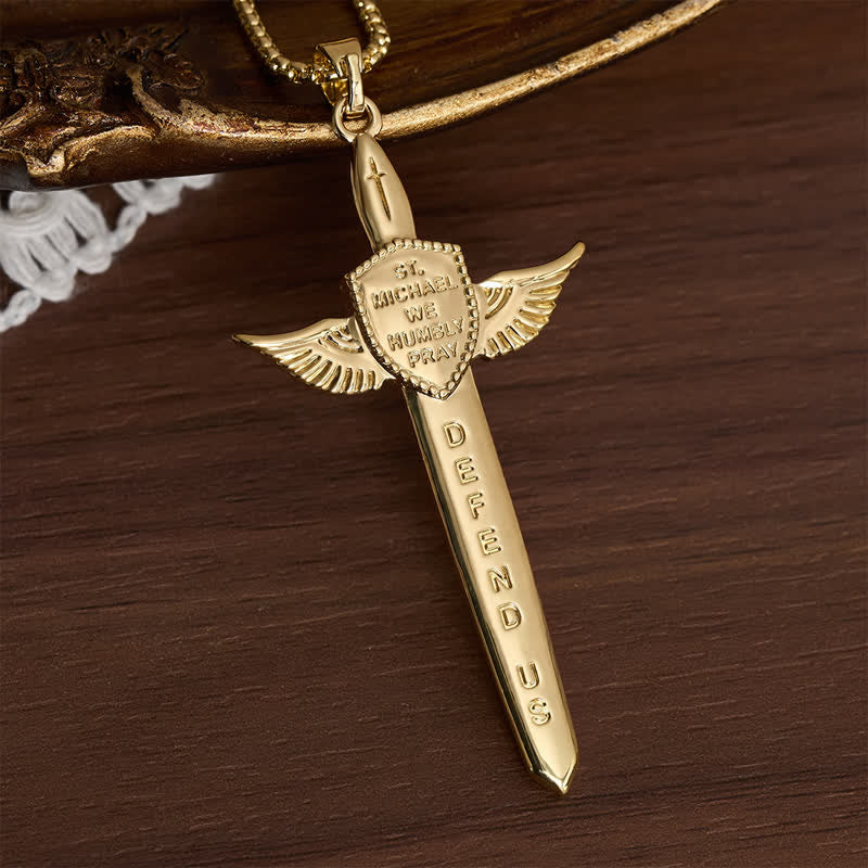 Christianartworkshop Uplifting Double-Face St. Michael Wing Sword Cross Necklace - image 6