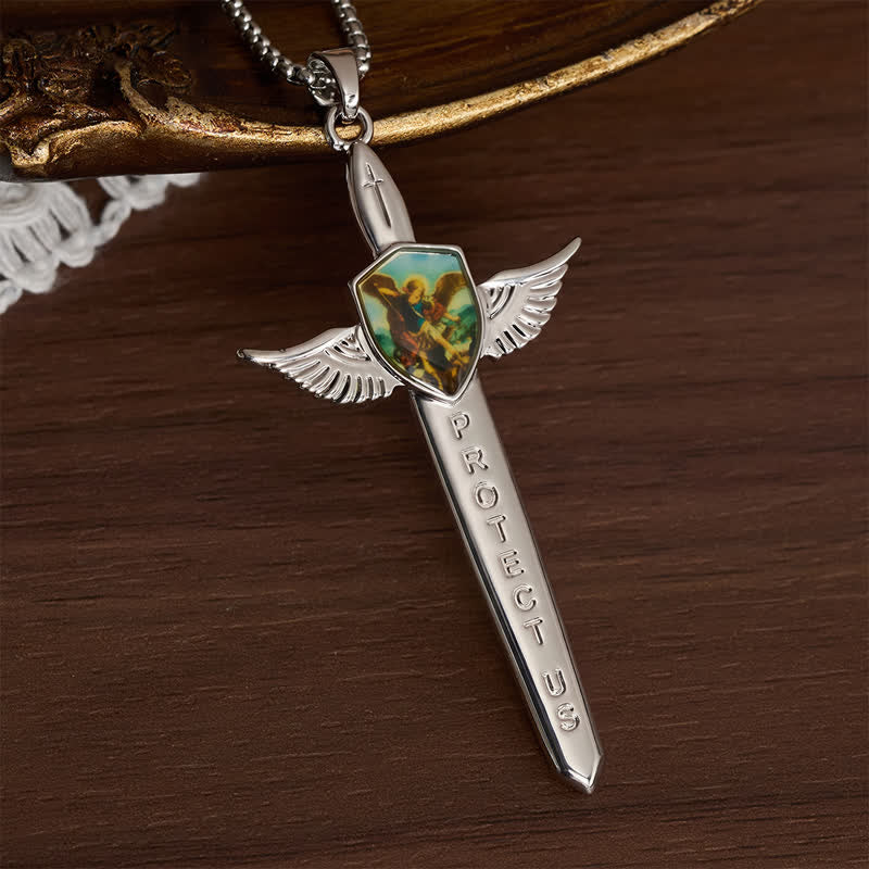 FREE Today: Uplifting Double-Face St. Michael Wing Sword Cross Necklace - Silver - image 7