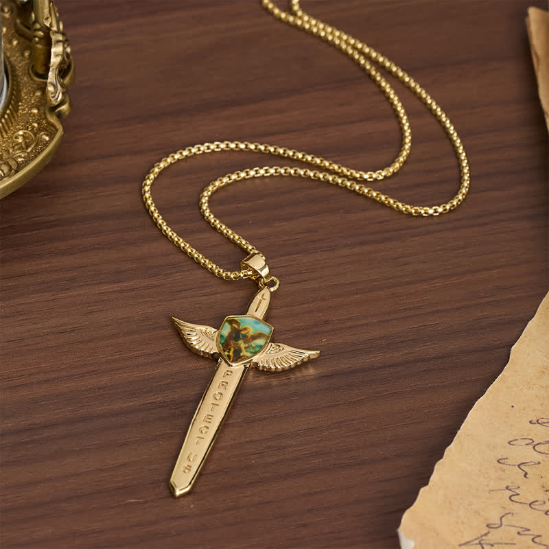 FREE Today: Uplifting Double-Face St. Michael Wing Sword Cross Necklace - image 5