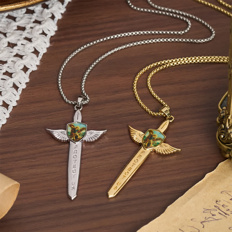 FREE Today: Uplifting Double-Face St. Michael Wing Sword Cross Necklace - image 2