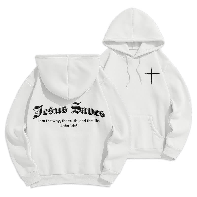Christianartworkshop Jesus Saves John 14:6 Faith Fleece Lined Polyester Hoodie - White - 2XL - image 3