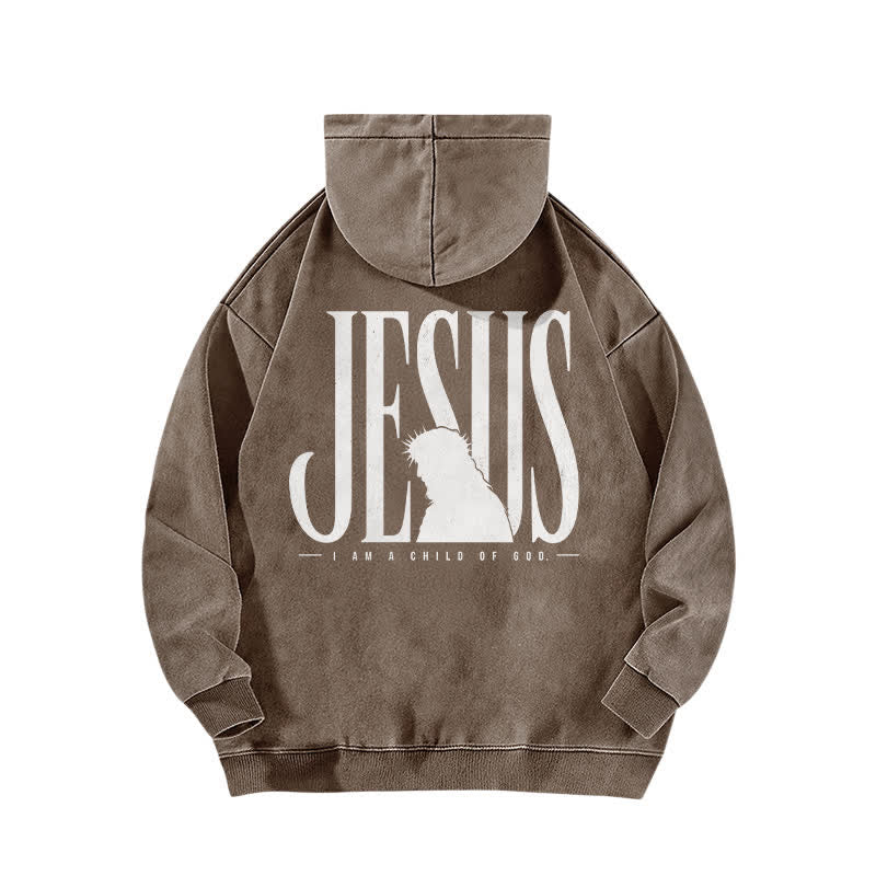Christianartworkshop Jesus Child Of God Vintage Brown Washed Hoodie - image 1