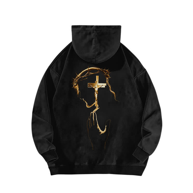 Christianartworkshop Crown Of Thorns Gold Graphic Vintage Black Washed Hoodie - image 1
