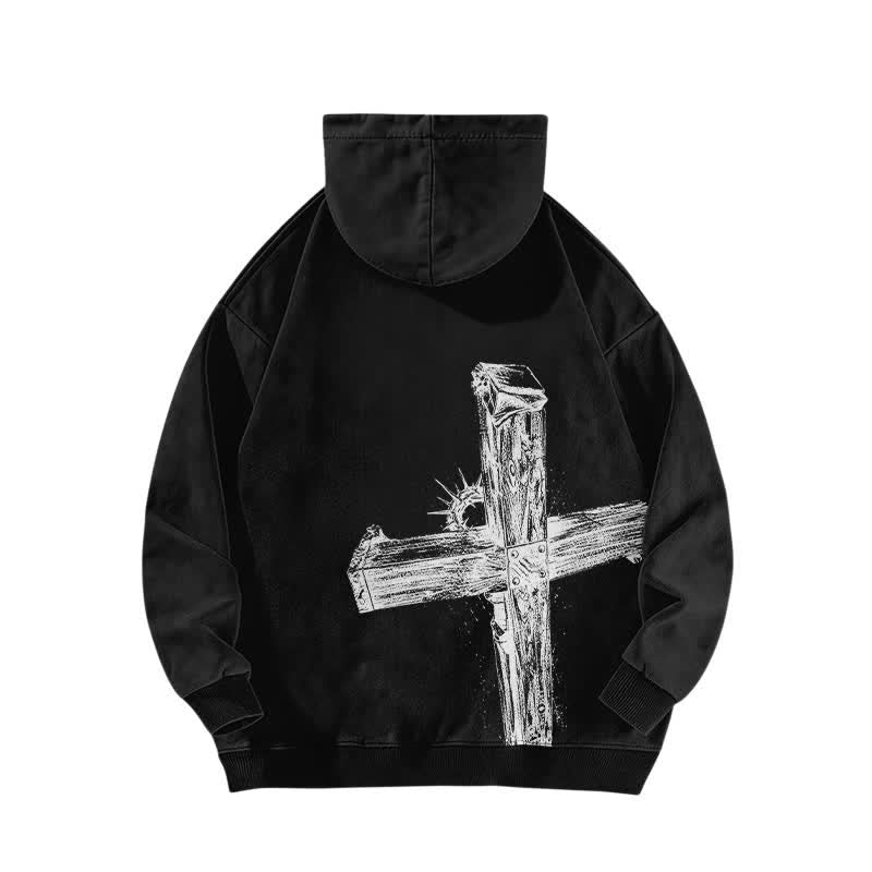 Christianartworkshop Jesus Saves Vintage Cross Black Washed Hoodie - image 1
