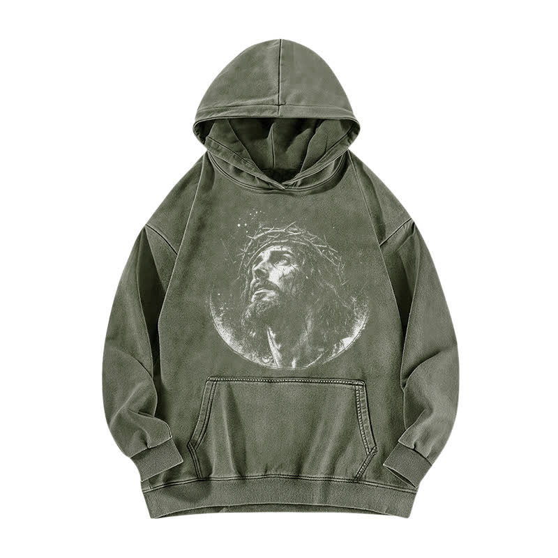 Christianartworkshop Crown Of Thorns Portrait Black Street Washed Hoodie - image 8