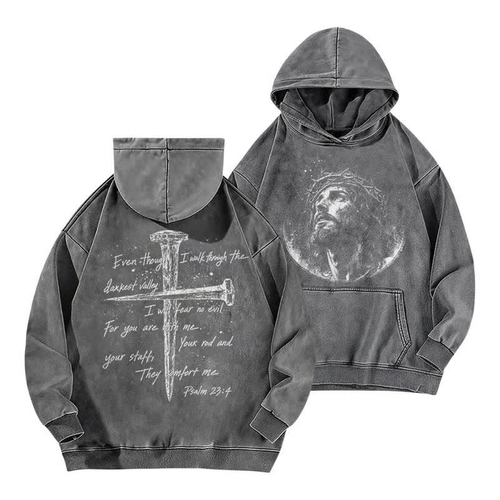 Christianartworkshop Crown Of Thorns Portrait Black Street Washed Hoodie - Grey - 5XL - image 3