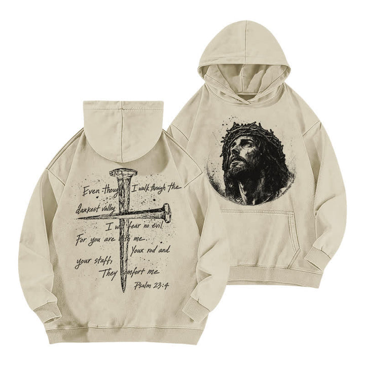 Christianartworkshop Crown Of Thorns Portrait Black Street Washed Hoodie - Apricot - 5XL - image 12