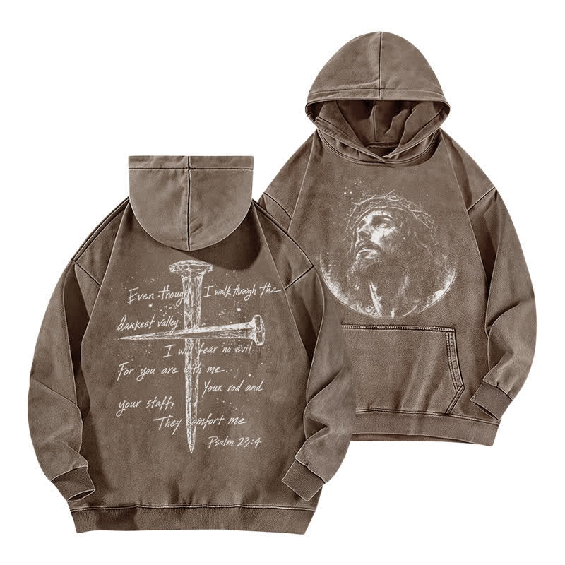 Christianartworkshop Crown Of Thorns Portrait Black Street Washed Hoodie - Coffee - 5XL - image 9