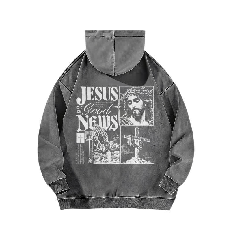 Christianartworkshop Jesus Good News Vintage Collage Faded Streetwear Washed Hoodie - image 1