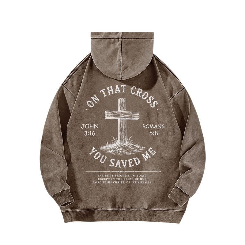 Christianartworkshop On That Cross Vintage Brown Washed Hoodie - image 1