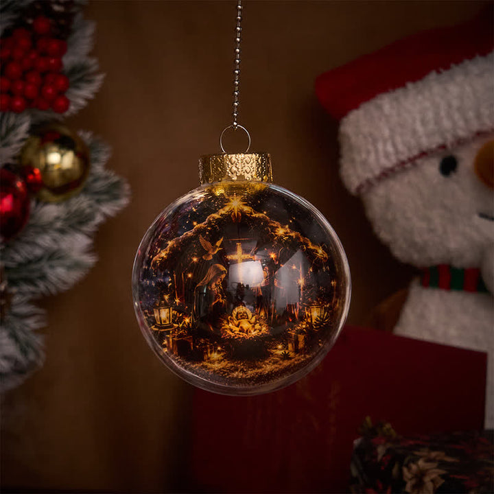 Christianartworkshop Multi-Style Sacred Print Christmas Bauble: Token of Holy Blessing & Quiet Devotion - With LED Light - Nativity - image 4