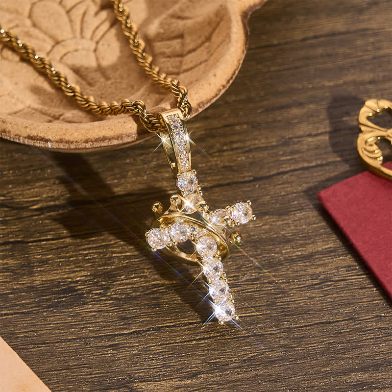 FREE Today: Fully Paved Shining Cross With Crown Accent: Charm of Radiant Heavenly Radiance - Golden - image 0