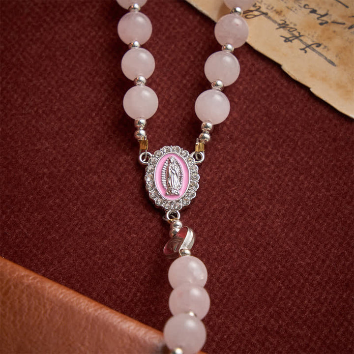 FREE Today: Blush Rose Quartz Rosary With Our Lady Medallion & Rose Cross: Token of Tender Divine Love - image 7
