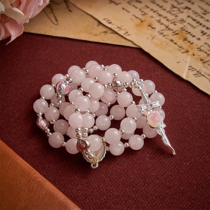 FREE Today: Blush Rose Quartz Rosary With Our Lady Medallion & Rose Cross: Token of Tender Divine Love - image 2