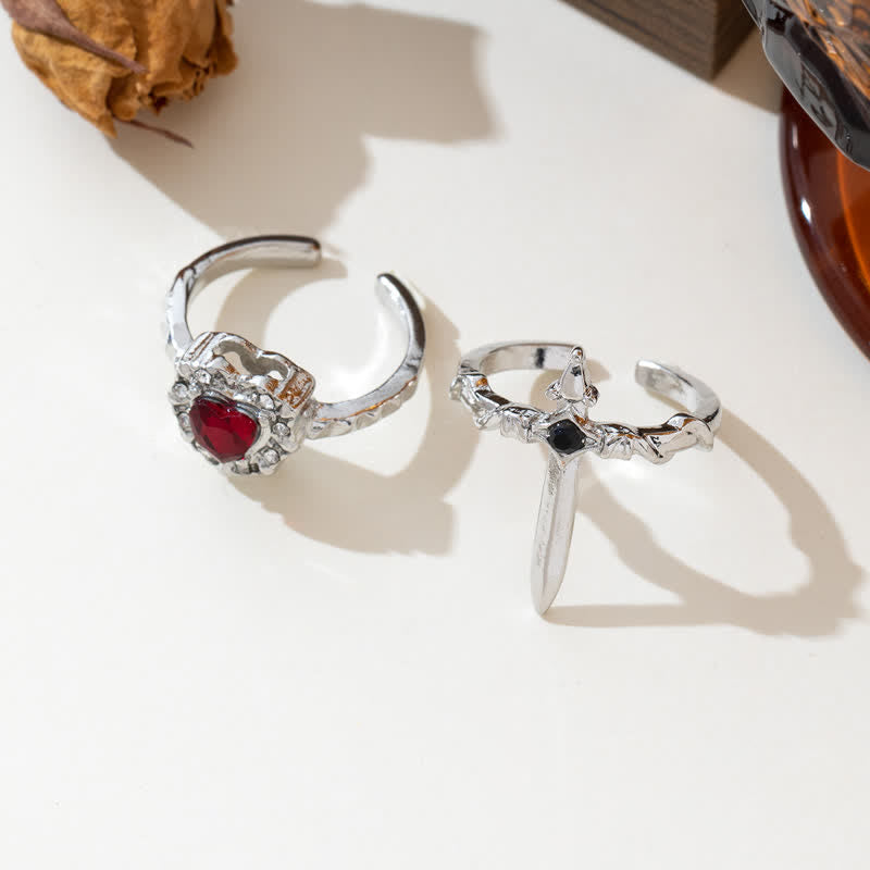 Christianartworkshop Heart Crystal & Sword Cross Split Band Ring: Token of Gentle Divine Tenderness - Silver( Suitable for US Sizes 6-9 ) - Red Heart - image 4