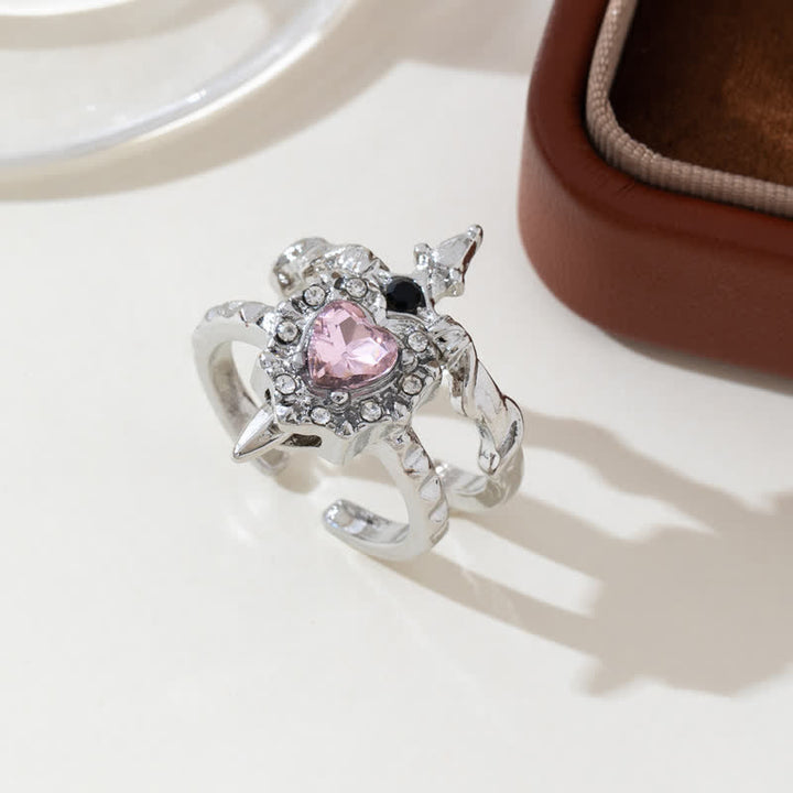 Christianartworkshop Heart Crystal & Sword Cross Split Band Ring: Token of Gentle Divine Tenderness - Silver( Suitable for US Sizes 6-9 ) - Pink Heart - image 6