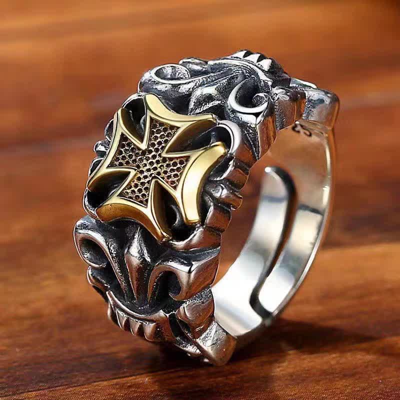 Christianartworkshop Ornate Engraved Cross Adjustable Ring: Sign of Enduring Divine Protection - Golden( Suitable for US Sizes 6-9 ) - image 0