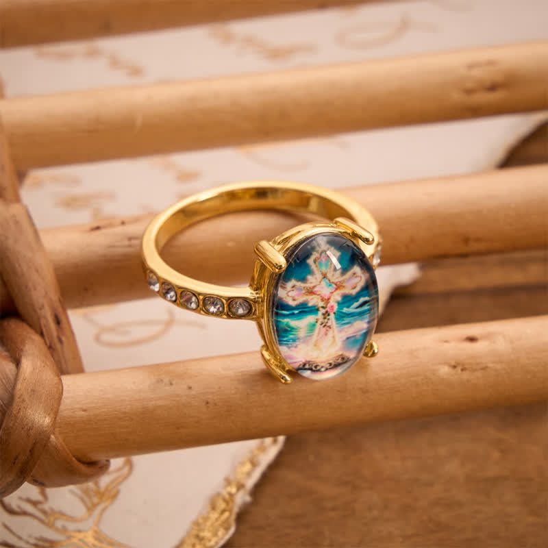 Christianartworkshop Artisan Polished Copper Cross Image Ring: Emblem of Radiant Heavenly Promise - image 1