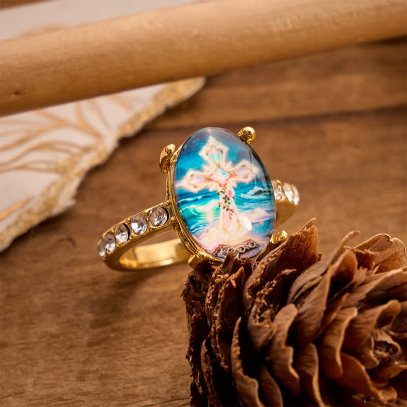 Christianartworkshop Artisan Polished Copper Cross Image Ring: Emblem of Radiant Heavenly Promise - image 2