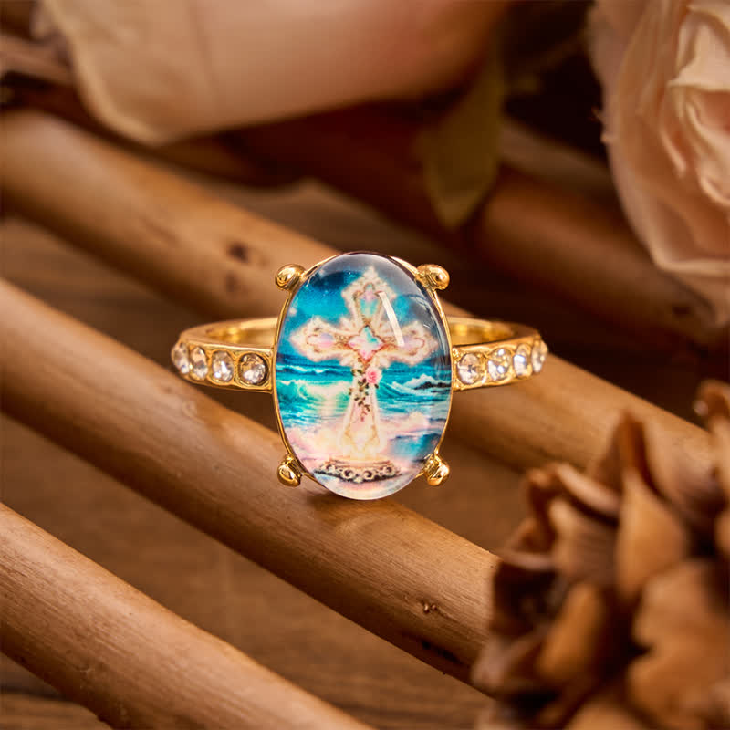Christianartworkshop Artisan Polished Copper Cross Image Ring: Emblem of Radiant Heavenly Promise - US 10 - image 0