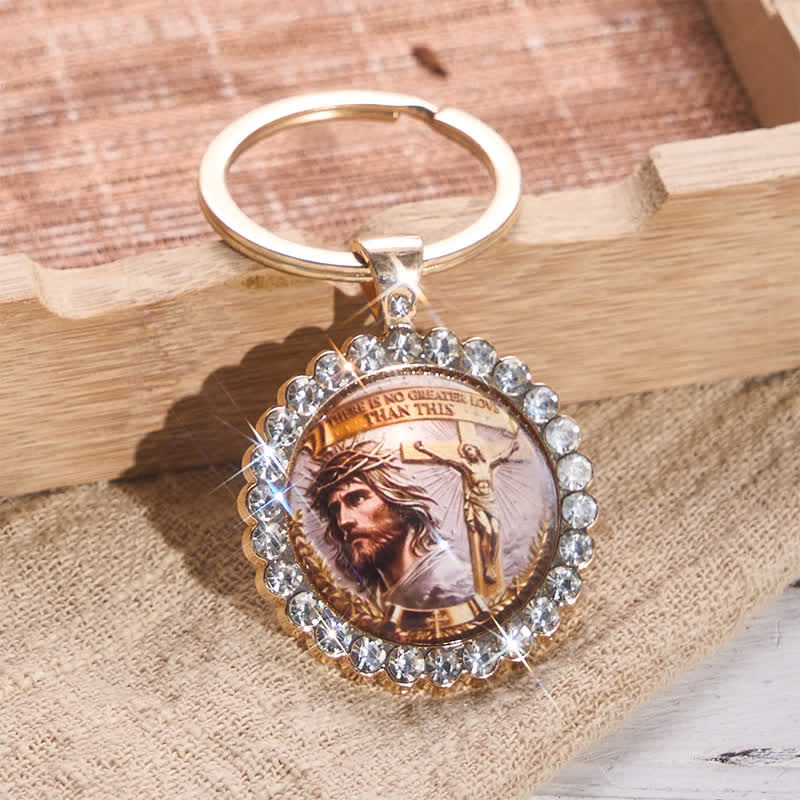 Christianartworkshop Vintage Portrait Jesus Crucifix Alloy Keychain: Sign of Gentle Heavenly Peace - Jesus & Crucifix - image 0