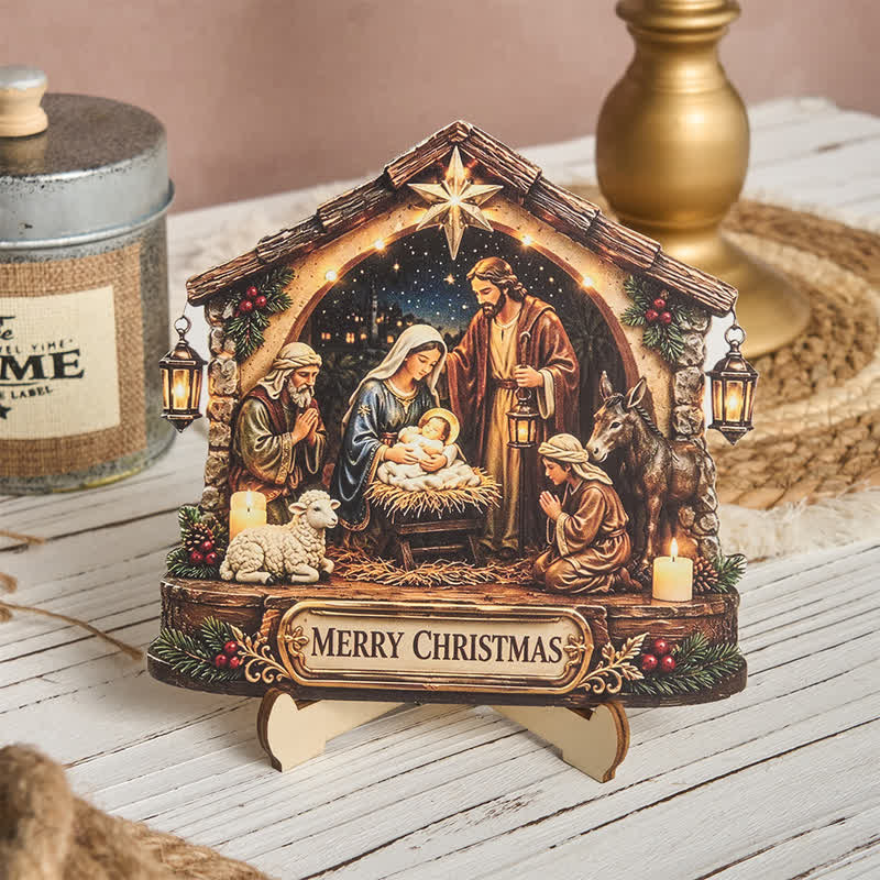 Christianartworkshop Polished Wooden Nativity Scene Tabletop Decor: Emblem of Holy Heavenly Favor - Nativity A - image 0