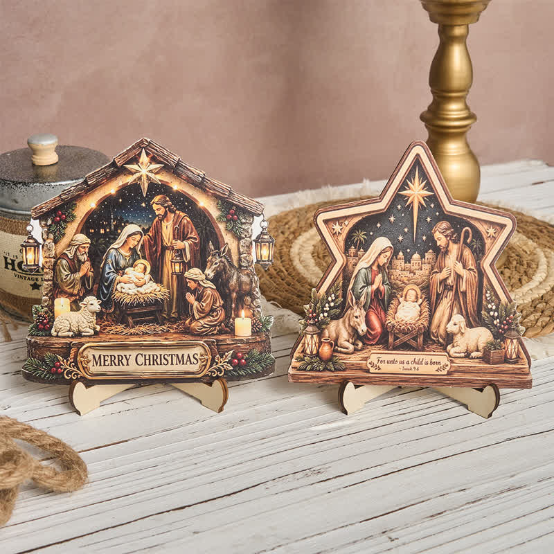 Christianartworkshop Polished Wooden Nativity Scene Tabletop Decor: Emblem of Holy Heavenly Favor - image 1