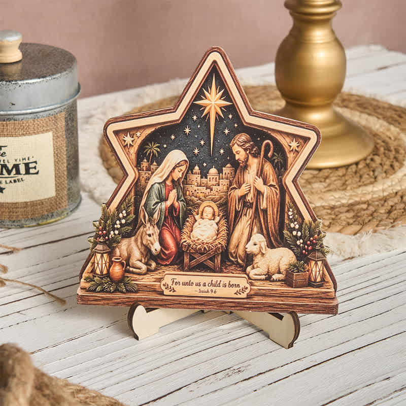 Christianartworkshop Polished Wooden Nativity Scene Tabletop Decor: Emblem of Holy Heavenly Favor - Nativity B - image 4