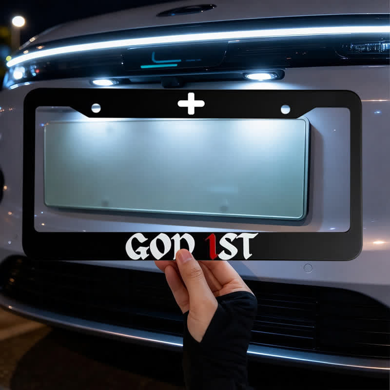 Christianartworkshop Inspirational God 1st Cross Metal Car Frame: Token of Sacred Commitment - 12.2"*5.91"*0.4"/31cm*15cm*1cm(Standard 6"x12" US plate size) - image 0