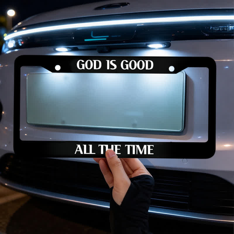 Christianartworkshop God Is Good Faith Verse Metal Car Frame: Devotional Car Accessory - image 1